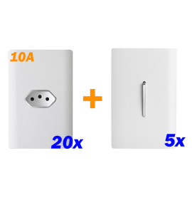 Kit 20 Tomadas 10A + 5 Interruptores Simples - Dicompel Novara